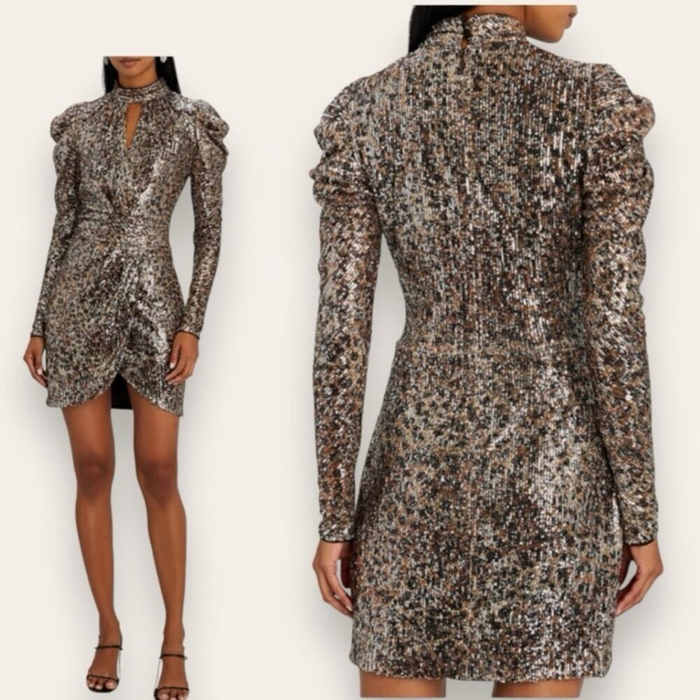 NWOT Jonathan Simkhai Mallory Sequin Mini Halter Dress Multi Silver Gold 4 Women